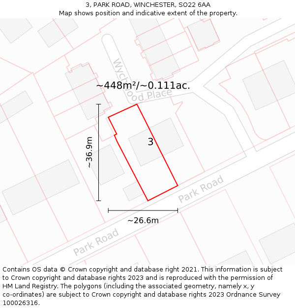 3, PARK ROAD, WINCHESTER, SO22 6AA: Plot and title map