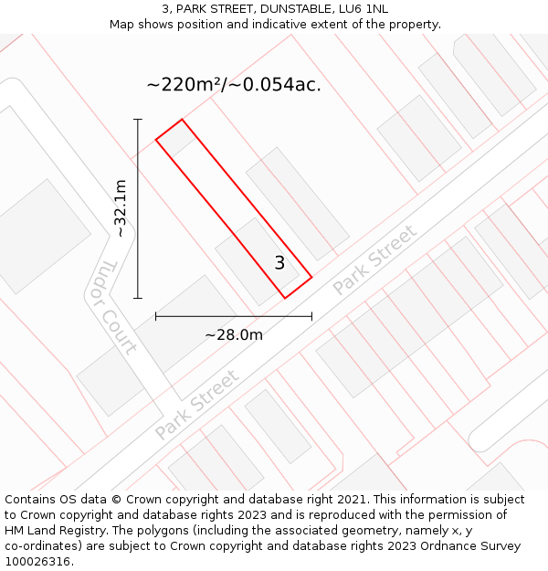 3, PARK STREET, DUNSTABLE, LU6 1NL: Plot and title map
