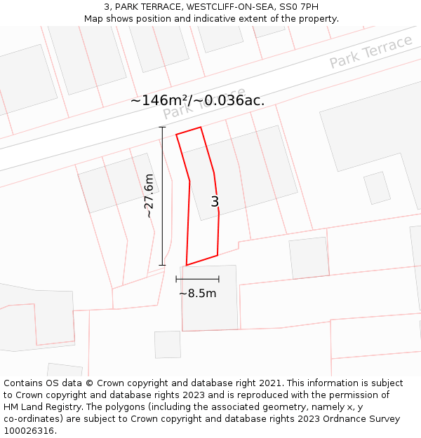 3, PARK TERRACE, WESTCLIFF-ON-SEA, SS0 7PH: Plot and title map