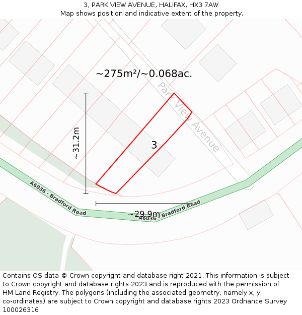 3, PARK VIEW AVENUE, HALIFAX, HX3 7AW: Plot and title map