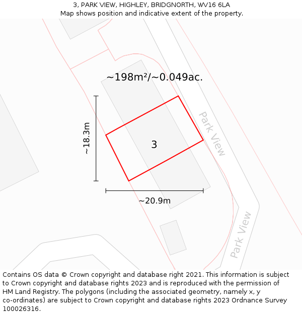 3, PARK VIEW, HIGHLEY, BRIDGNORTH, WV16 6LA: Plot and title map
