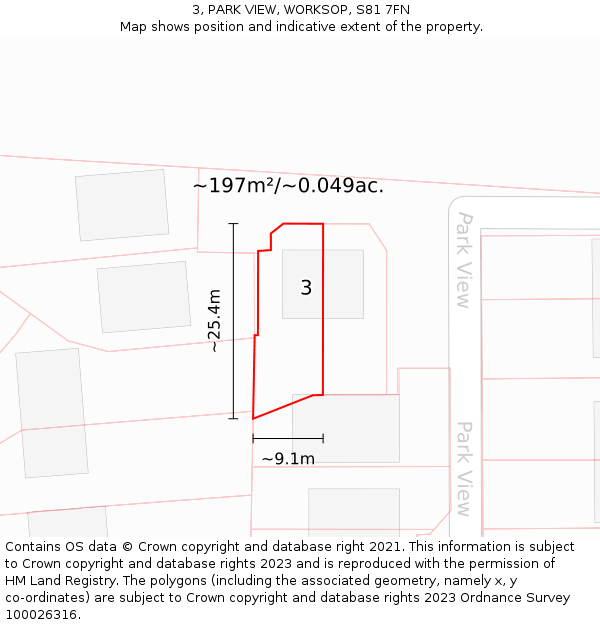 3, PARK VIEW, WORKSOP, S81 7FN: Plot and title map