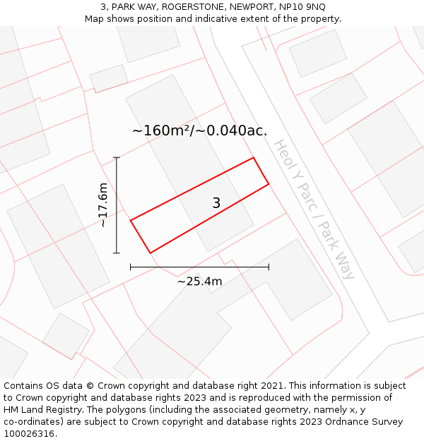 3, PARK WAY, ROGERSTONE, NEWPORT, NP10 9NQ: Plot and title map