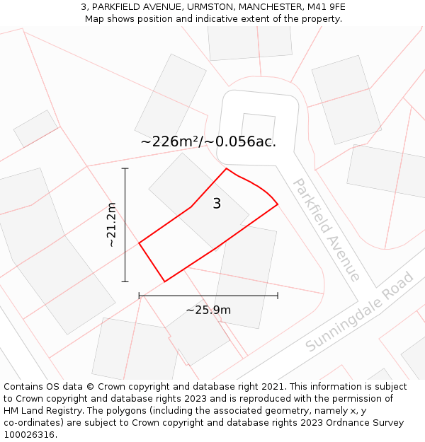 3, PARKFIELD AVENUE, URMSTON, MANCHESTER, M41 9FE: Plot and title map