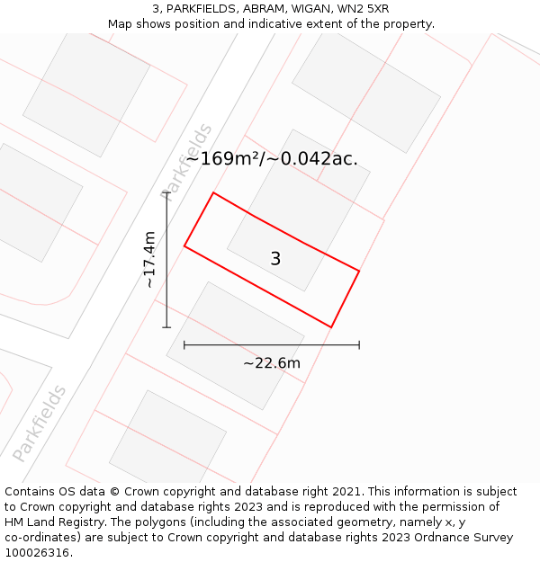 3, PARKFIELDS, ABRAM, WIGAN, WN2 5XR: Plot and title map