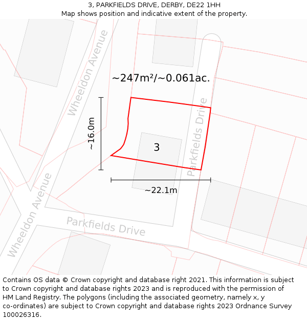 3, PARKFIELDS DRIVE, DERBY, DE22 1HH: Plot and title map