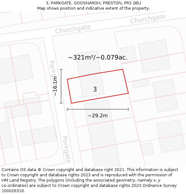 3, PARKGATE, GOOSNARGH, PRESTON, PR3 2BU: Plot and title map