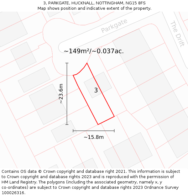 3, PARKGATE, HUCKNALL, NOTTINGHAM, NG15 8FS: Plot and title map