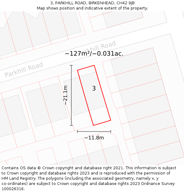 3, PARKHILL ROAD, BIRKENHEAD, CH42 9JB: Plot and title map