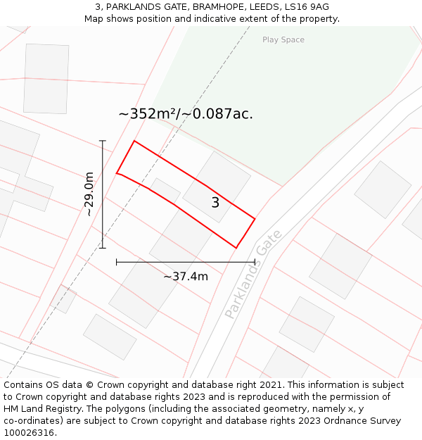 3, PARKLANDS GATE, BRAMHOPE, LEEDS, LS16 9AG: Plot and title map