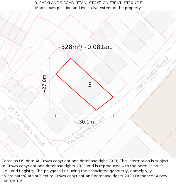 3, PARKLANDS ROAD, TEAN, STOKE-ON-TRENT, ST10 4DT: Plot and title map