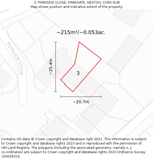 3, PARKSIDE CLOSE, PARKGATE, NESTON, CH64 6UB: Plot and title map