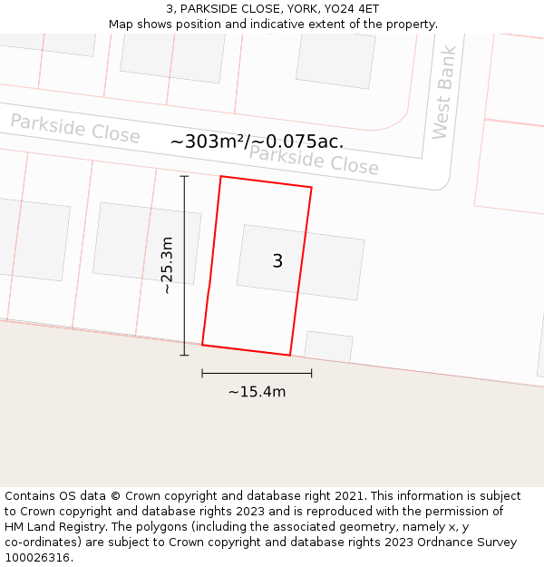 3, PARKSIDE CLOSE, YORK, YO24 4ET: Plot and title map