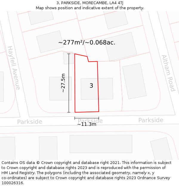 3, PARKSIDE, MORECAMBE, LA4 4TJ: Plot and title map