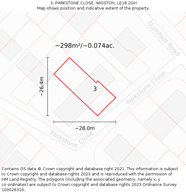 3, PARKSTONE CLOSE, WIGSTON, LE18 2GH: Plot and title map