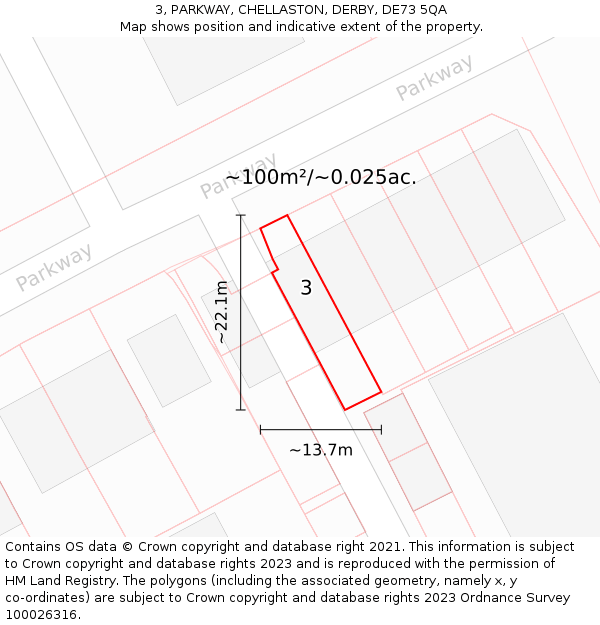 3, PARKWAY, CHELLASTON, DERBY, DE73 5QA: Plot and title map