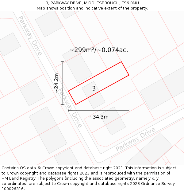 3, PARKWAY DRIVE, MIDDLESBROUGH, TS6 0NU: Plot and title map