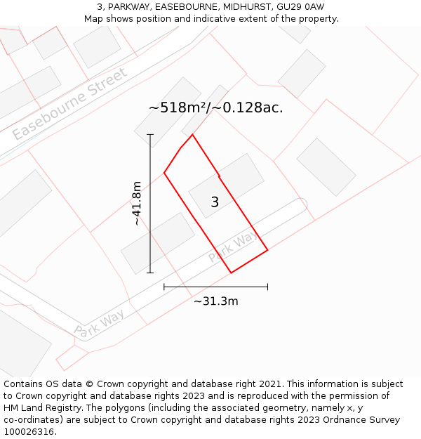 3, PARKWAY, EASEBOURNE, MIDHURST, GU29 0AW: Plot and title map
