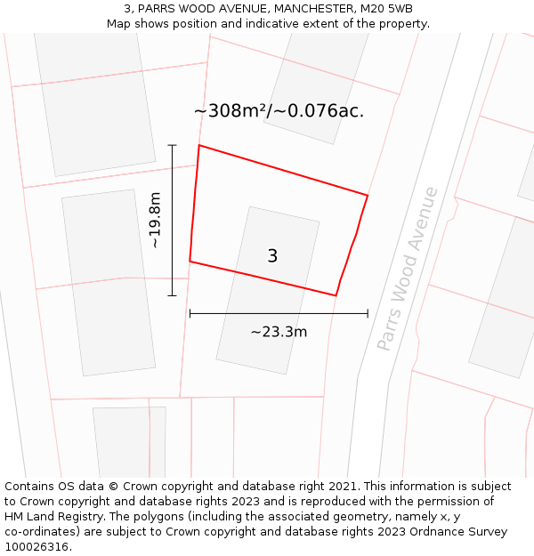 3, PARRS WOOD AVENUE, MANCHESTER, M20 5WB: Plot and title map