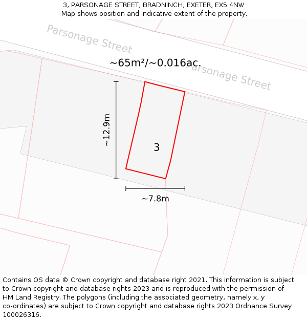 3, PARSONAGE STREET, BRADNINCH, EXETER, EX5 4NW: Plot and title map