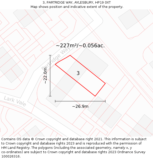 3, PARTRIDGE WAY, AYLESBURY, HP19 0XT: Plot and title map