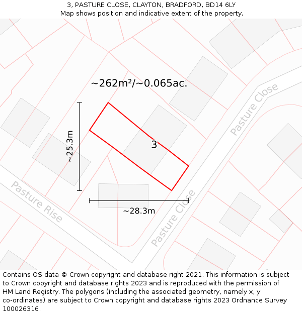 3, PASTURE CLOSE, CLAYTON, BRADFORD, BD14 6LY: Plot and title map