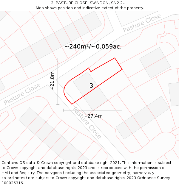 3, PASTURE CLOSE, SWINDON, SN2 2UH: Plot and title map