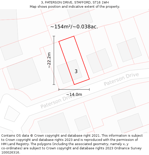 3, PATERSON DRIVE, STAFFORD, ST16 1WH: Plot and title map