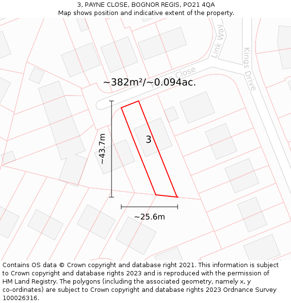 3, PAYNE CLOSE, BOGNOR REGIS, PO21 4QA: Plot and title map