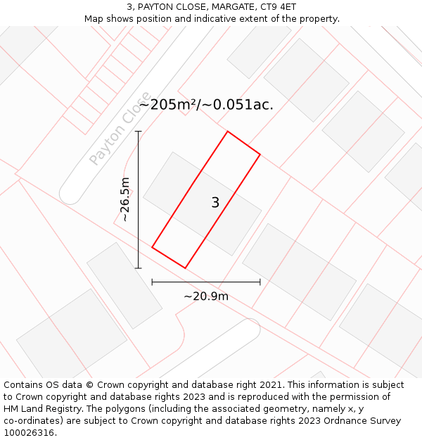 3, PAYTON CLOSE, MARGATE, CT9 4ET: Plot and title map