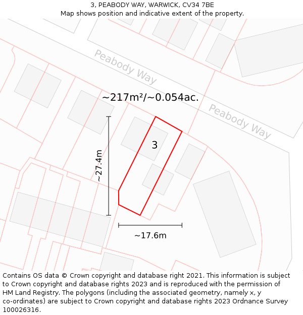 3, PEABODY WAY, WARWICK, CV34 7BE: Plot and title map