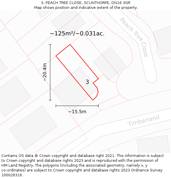 3, PEACH TREE CLOSE, SCUNTHORPE, DN16 3GR: Plot and title map
