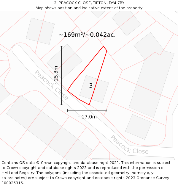 3, PEACOCK CLOSE, TIPTON, DY4 7RY: Plot and title map