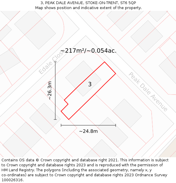 3, PEAK DALE AVENUE, STOKE-ON-TRENT, ST6 5QP: Plot and title map