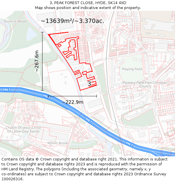3, PEAK FOREST CLOSE, HYDE, SK14 4XD: Plot and title map
