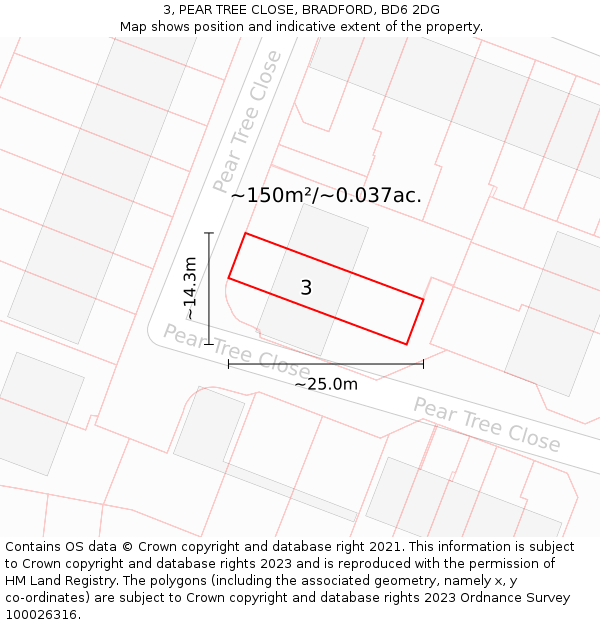 3, PEAR TREE CLOSE, BRADFORD, BD6 2DG: Plot and title map