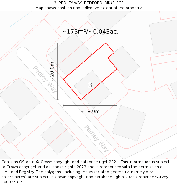 3, PEDLEY WAY, BEDFORD, MK41 0GF: Plot and title map