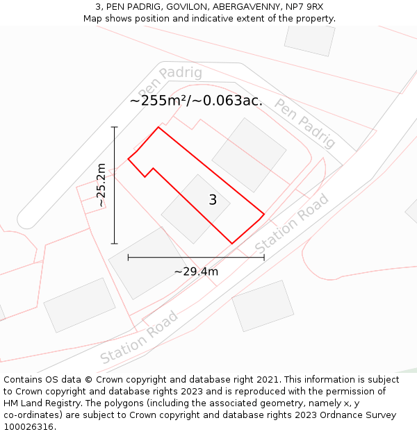 3, PEN PADRIG, GOVILON, ABERGAVENNY, NP7 9RX: Plot and title map