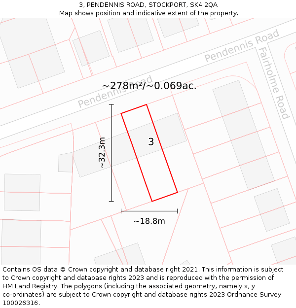 3, PENDENNIS ROAD, STOCKPORT, SK4 2QA: Plot and title map