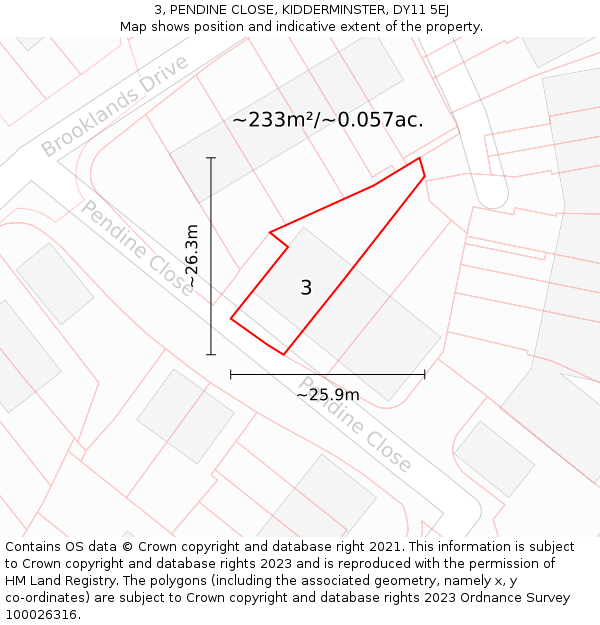 3, PENDINE CLOSE, KIDDERMINSTER, DY11 5EJ: Plot and title map