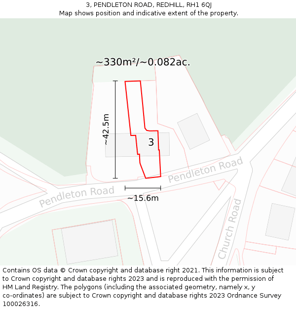 3, PENDLETON ROAD, REDHILL, RH1 6QJ: Plot and title map