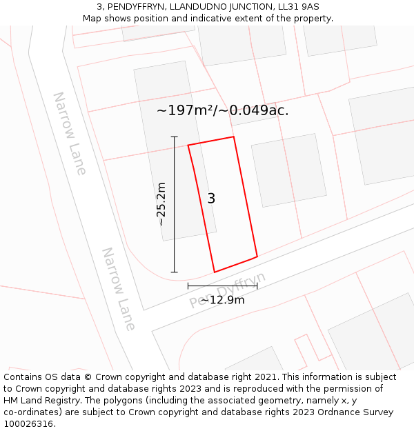 3, PENDYFFRYN, LLANDUDNO JUNCTION, LL31 9AS: Plot and title map