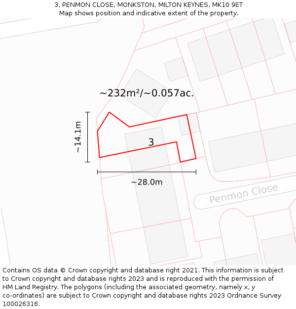 3, PENMON CLOSE, MONKSTON, MILTON KEYNES, MK10 9ET: Plot and title map