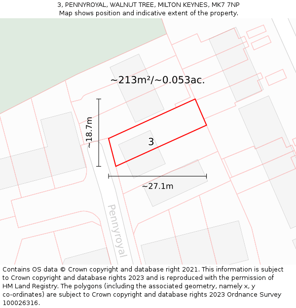 3, PENNYROYAL, WALNUT TREE, MILTON KEYNES, MK7 7NP: Plot and title map
