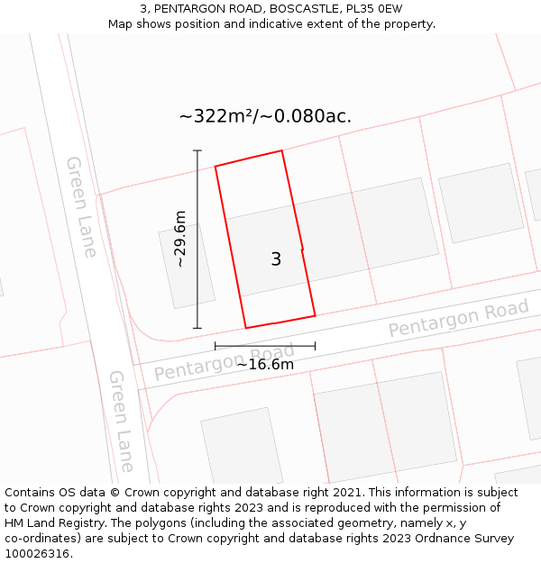 3, PENTARGON ROAD, BOSCASTLE, PL35 0EW: Plot and title map