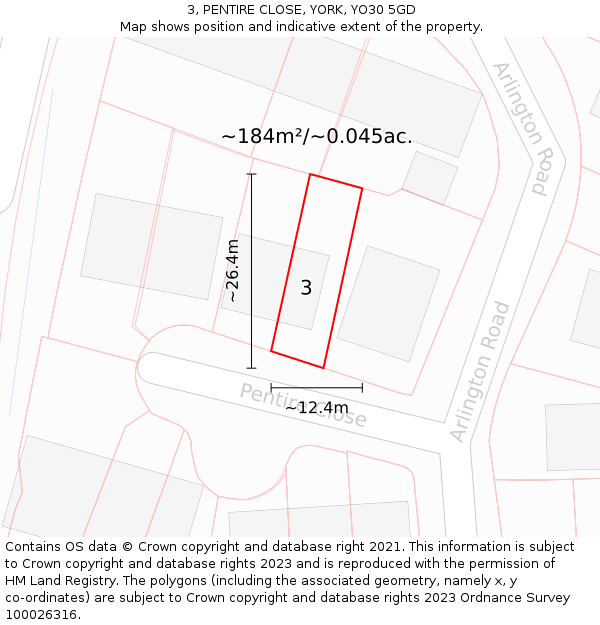 3, PENTIRE CLOSE, YORK, YO30 5GD: Plot and title map