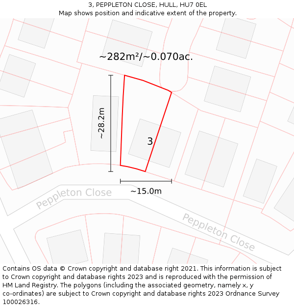 3, PEPPLETON CLOSE, HULL, HU7 0EL: Plot and title map