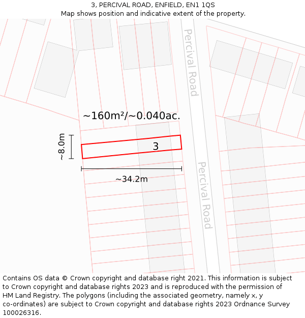 3, PERCIVAL ROAD, ENFIELD, EN1 1QS: Plot and title map