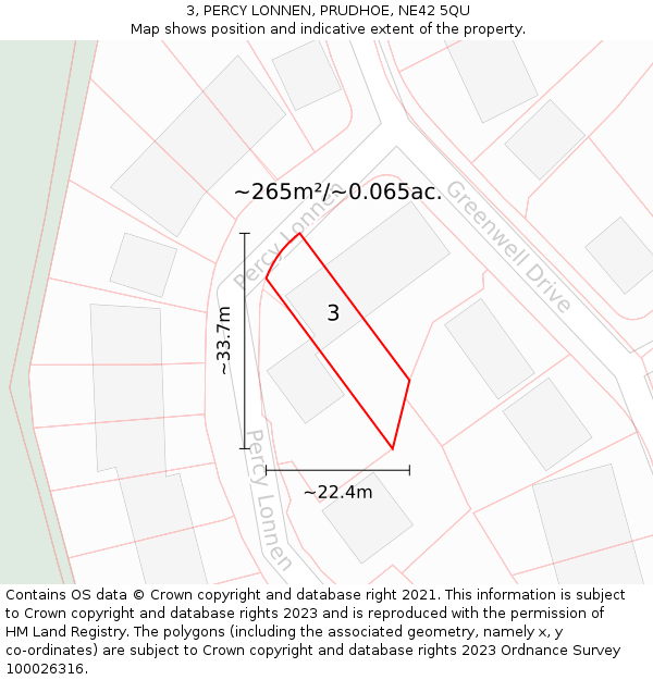 3, PERCY LONNEN, PRUDHOE, NE42 5QU: Plot and title map