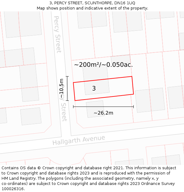 3, PERCY STREET, SCUNTHORPE, DN16 1UQ: Plot and title map